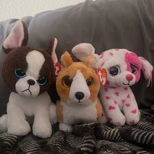 Ty Beanie Boos Portia, Colin, and Beau Set of Three Dogs